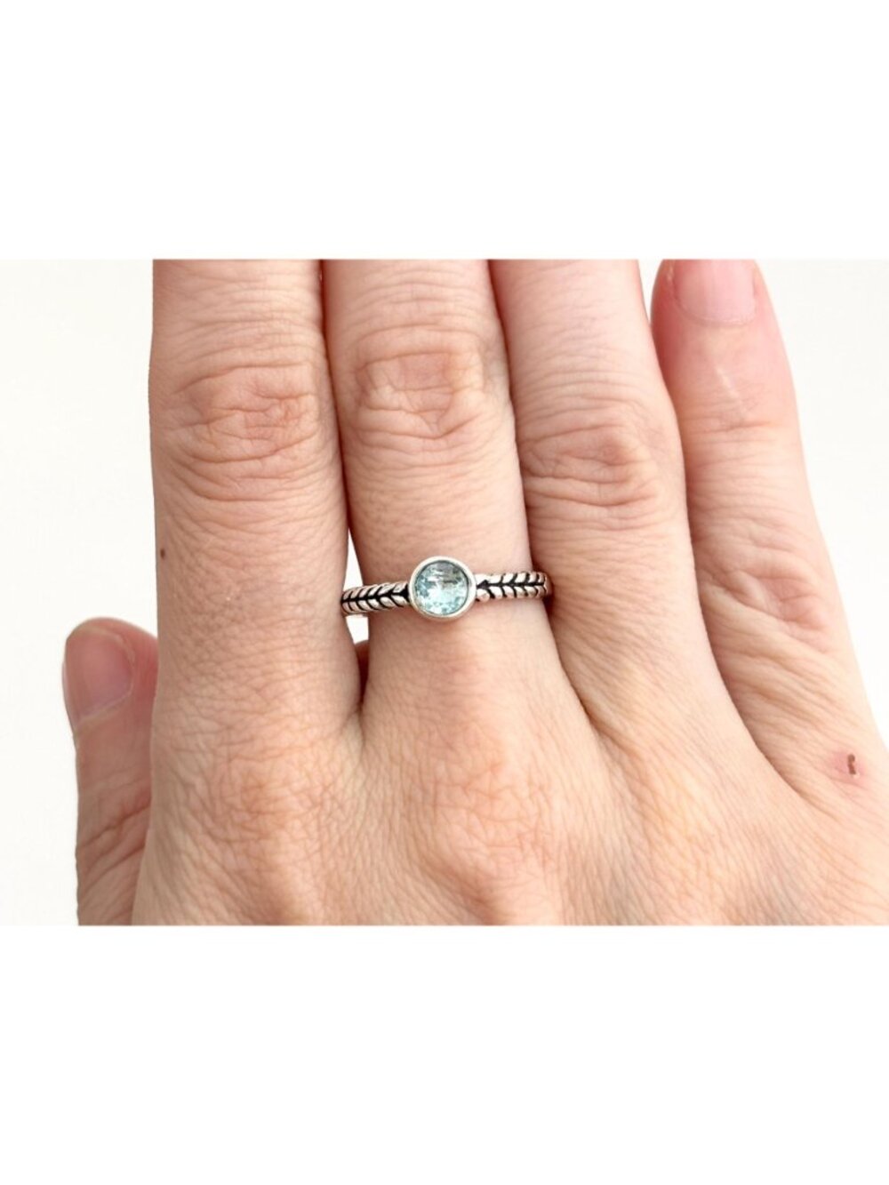 Aquamarine Gemstone Braided Solitaire Sterling Silver 925 Vintage Ring - sz 8.75 - Picture 12 of 14